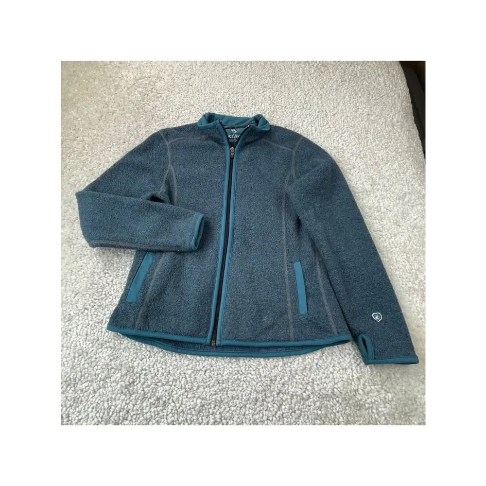 Kuhl Alpaca Fleece Zip Jacket Blue Thumbholes Women Medium